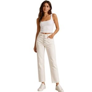 Abercrombie & Fitch Ultra High Rise Straight Jeans Cream White Button Fly 26/2R